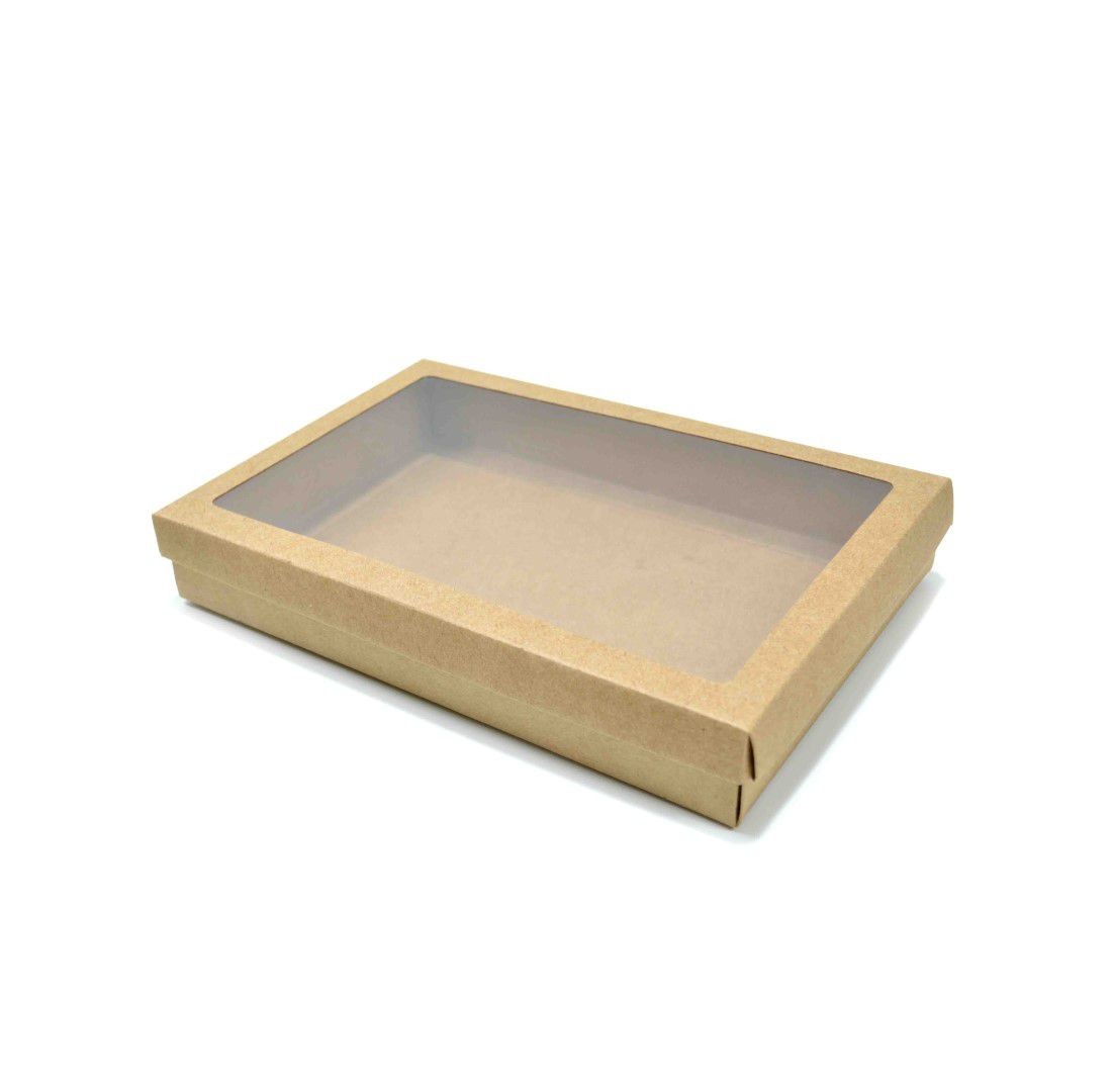 Ref 049 Kraft - Caixa c/ visor na tampa - 25x17x4 cm