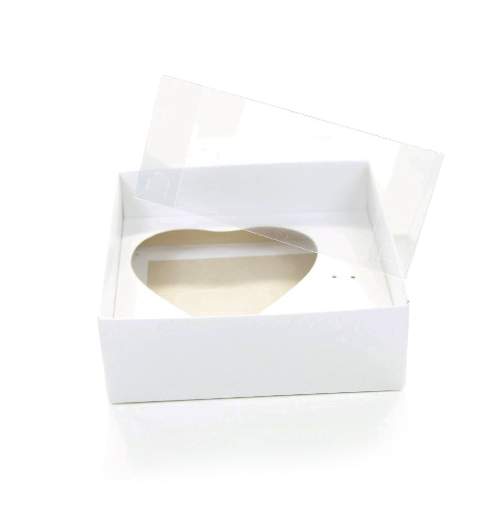 Ref 003 Branca - Caixa Coração 200gr. c/ tampa Transparente ALTA - 14x14x6 cm