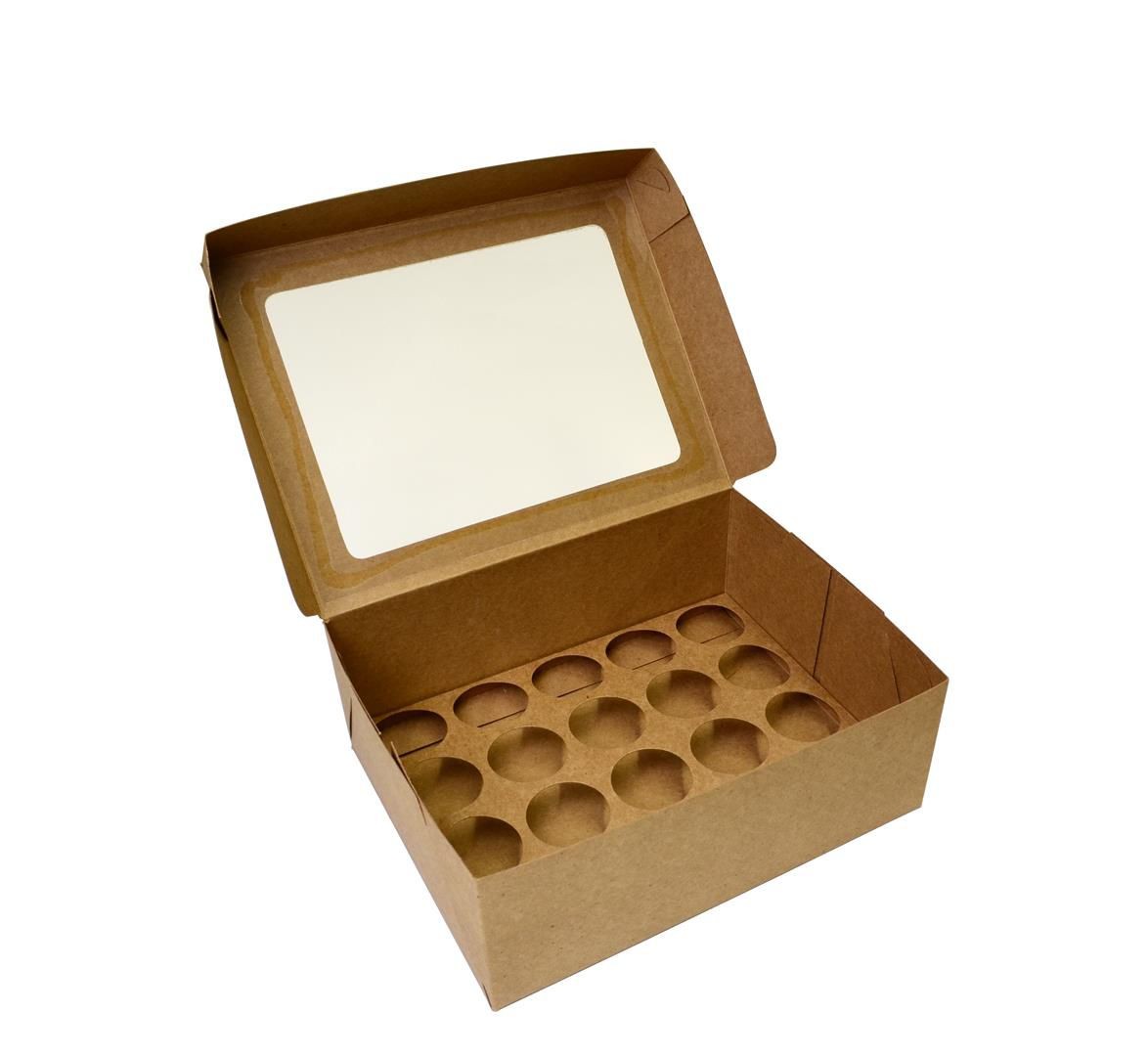 Ref 102 Kraft - Caixa 20 Mini Cupcakes c/ Visor Transparente - 24x18,5x9 cm