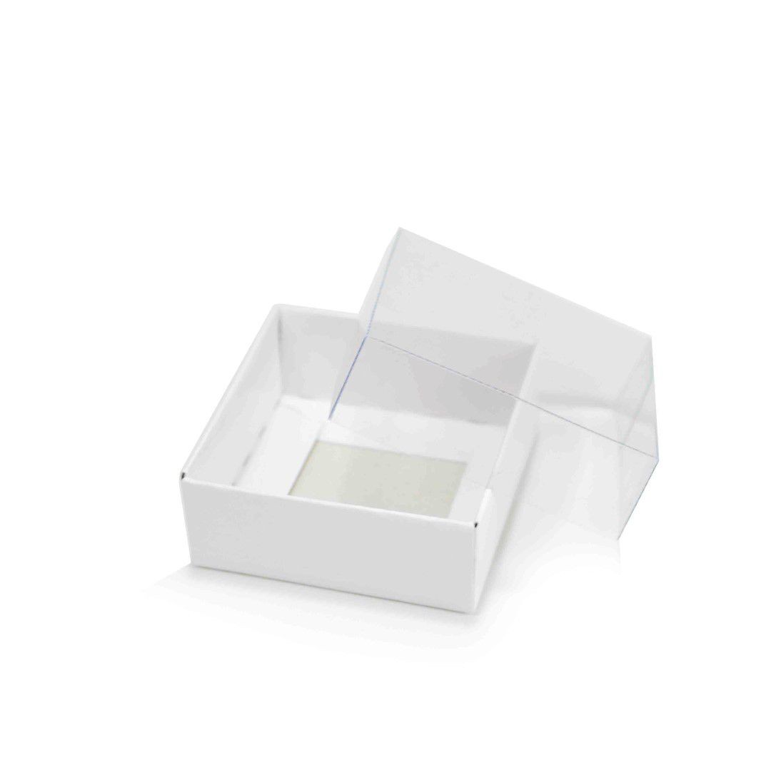 Ref 099 Branca - Caixa c/ Tampa transparente - 6x6x2,5 cm