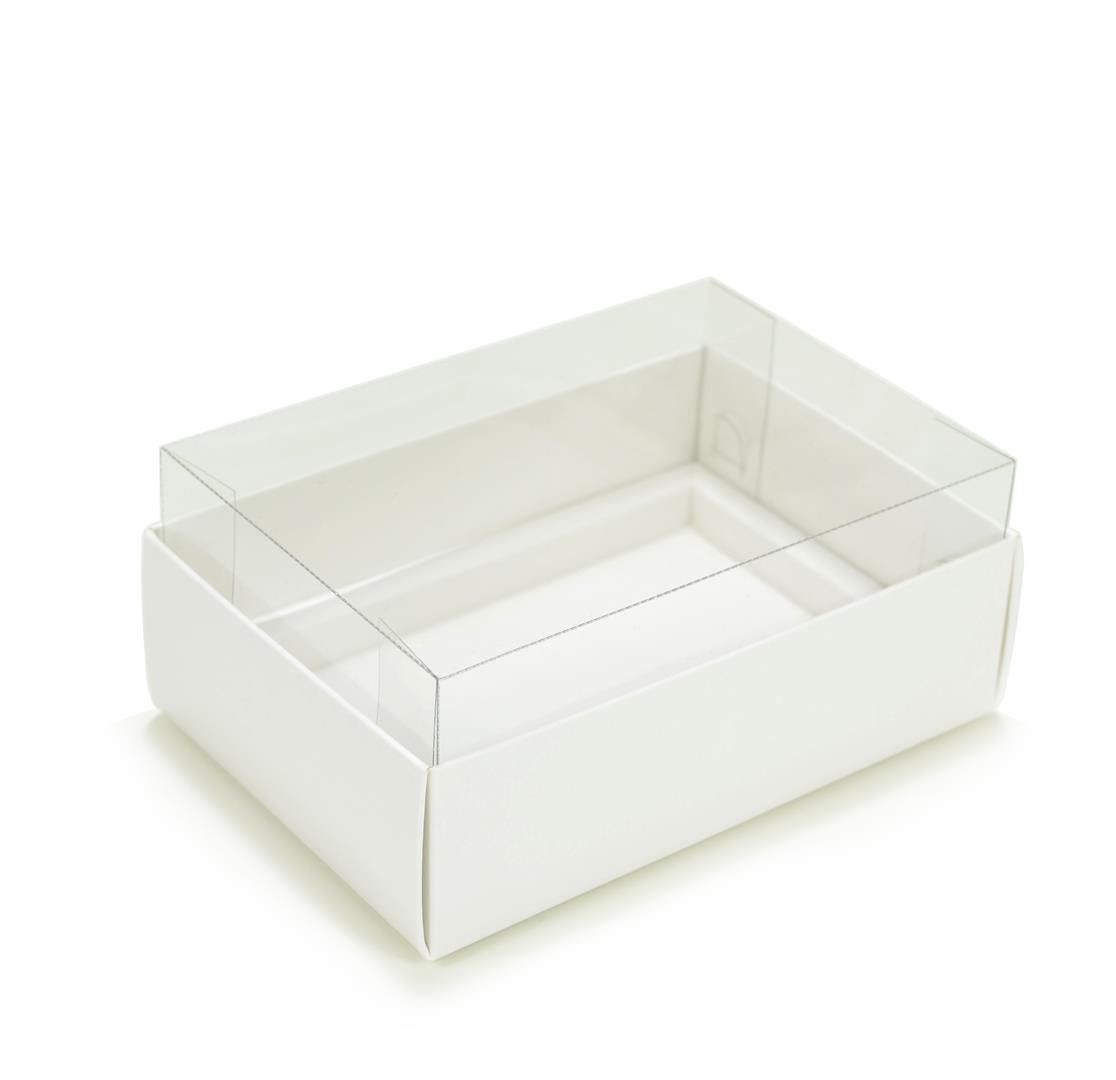 Ref 019 Branca - Caixa p/ 6 Brigadeiro Gourmet Pelotines - c/ tampa transparente ALTA - 13x9x5,2 cm
