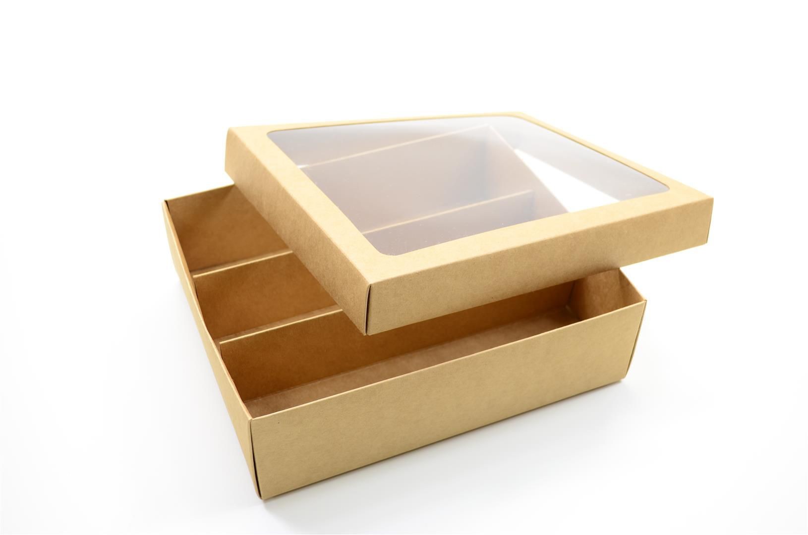Ref 025 Kraft - Caixa p/ Garrafa e Taça c/ visor - 22x18,5x6,5 cm