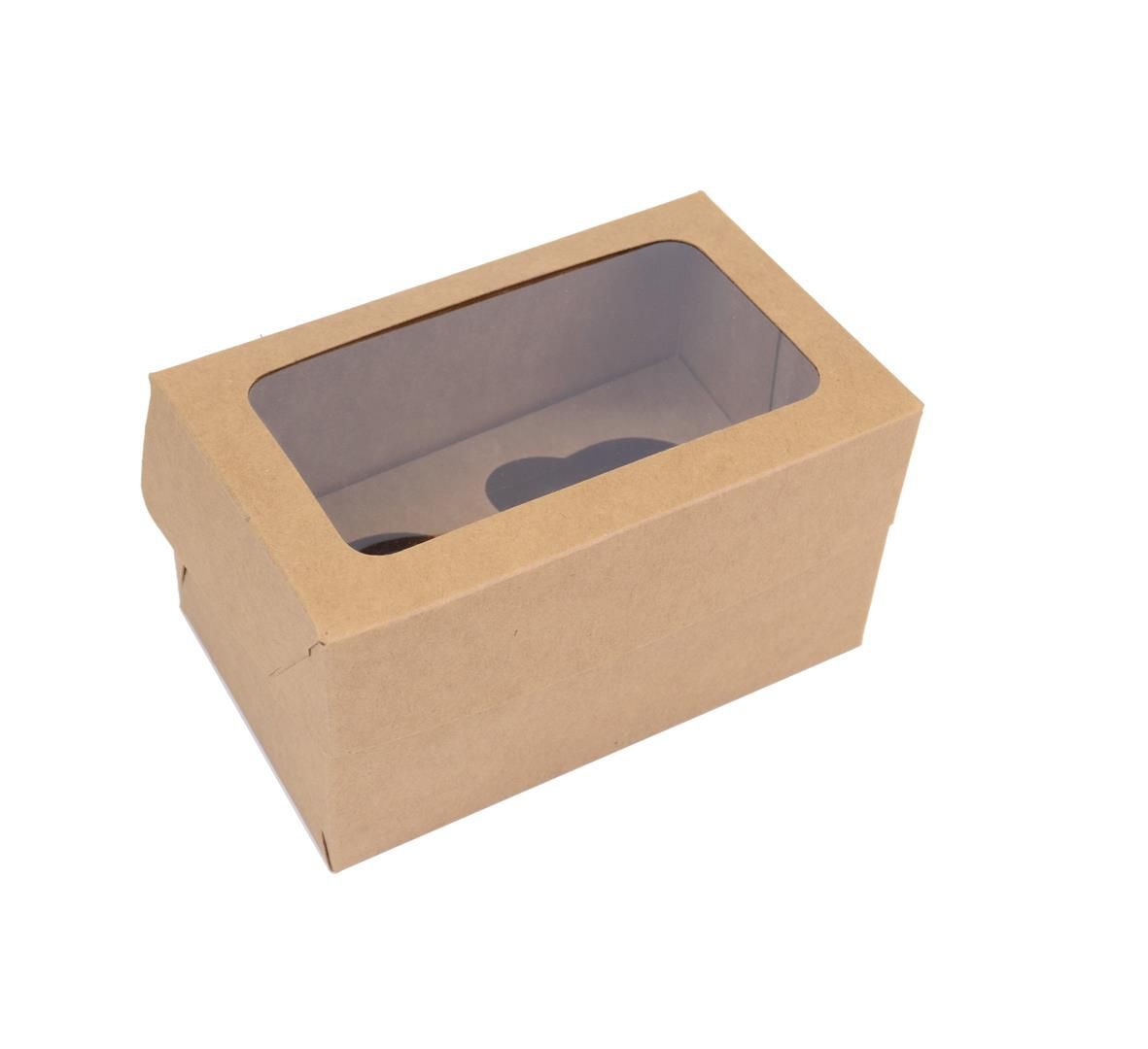 Ref 020 Kraft - Caixa 2 Cupcakes c/ Visor Transparente - 16x10x9 cm