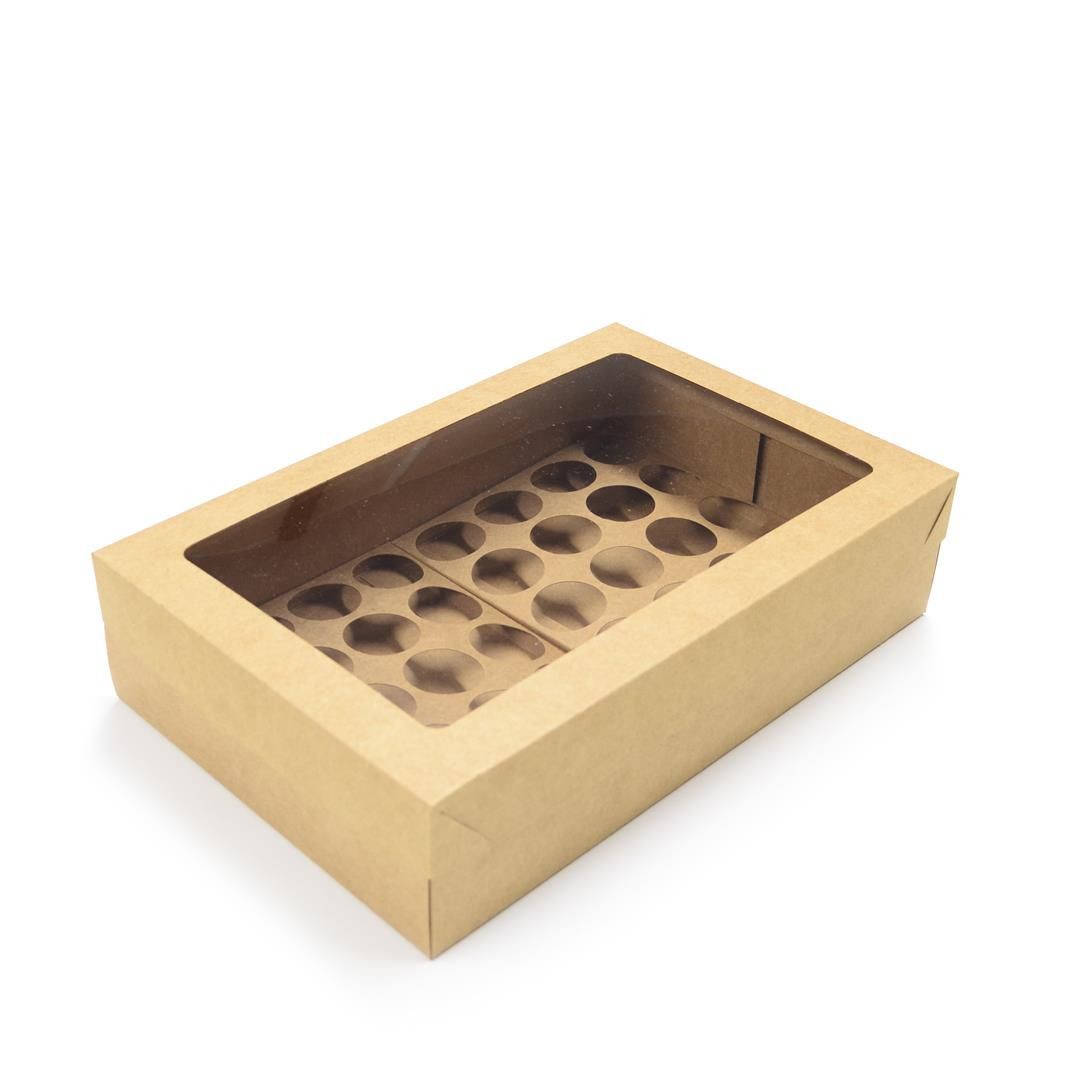 Ref 106 Kraft - Caixa 40 Mini Cupcakes c/ Visor Transparente - 37x24x9 cm