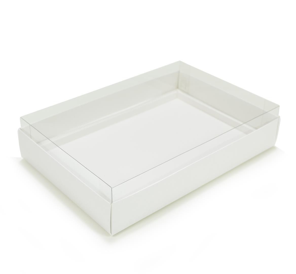 Ref 049 Branca - Caixa p/ 24 Brigadeiro Gourmet Pelotines - c/ tampa transparente ALTA - 25x17x5,2 cm