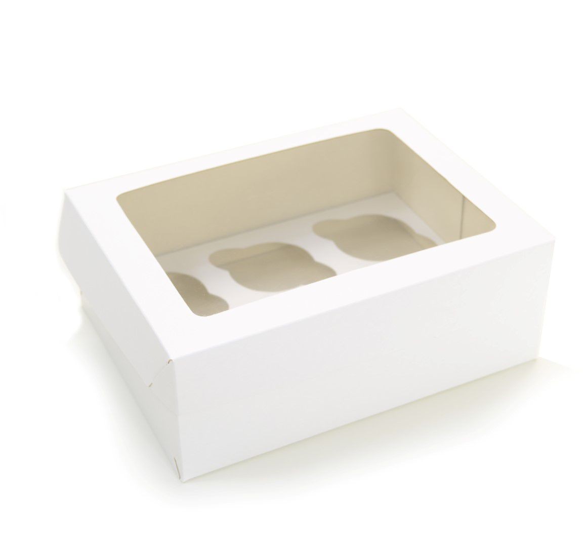 Ref 102 Branca - Caixa 6 Cupcakes c/ Visor Transparente - 24x18,5x9 cm
