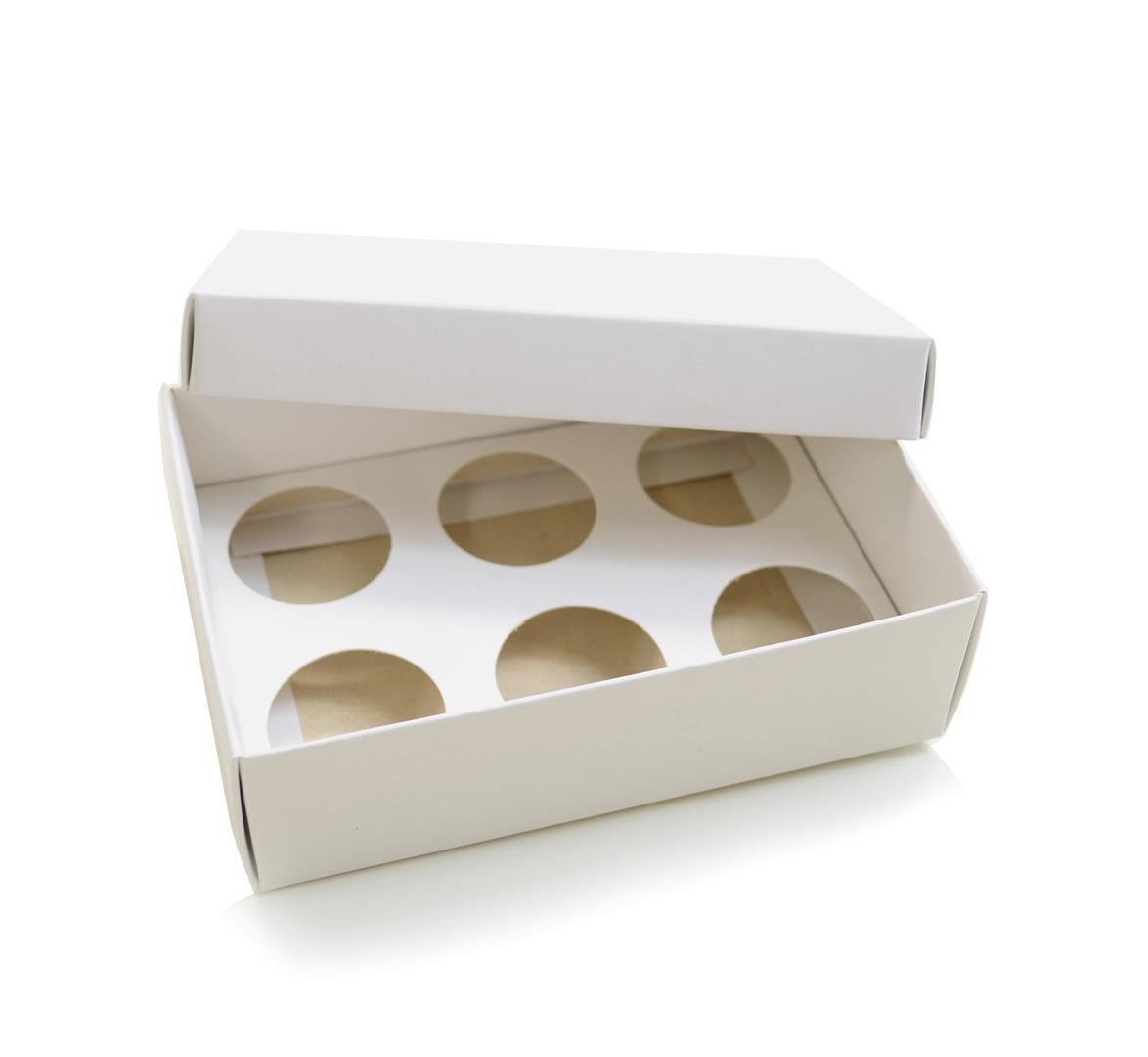 Ref 019 Branca - Caixa p/ 6 Brigadeiro Gourmet Nº4 - c/ tampa papel - 13x9x4 cm