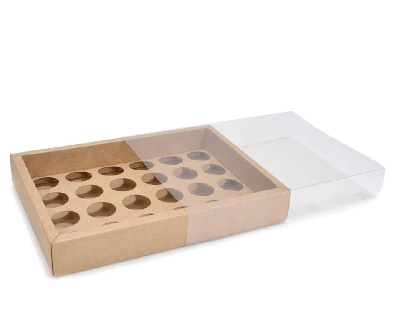 Ref 142 Kraft - Caixa Gaveta p/ 24 Brigadeiro Gourmet Nº4 - 25x17x4 cm