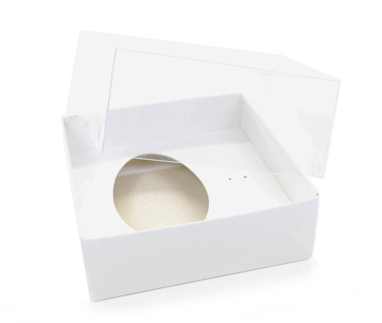 Ref 003 Branca - Caixa Ovo 100 e 150gr. c/ tampa Transparente ALTA - 14x14x6 cm