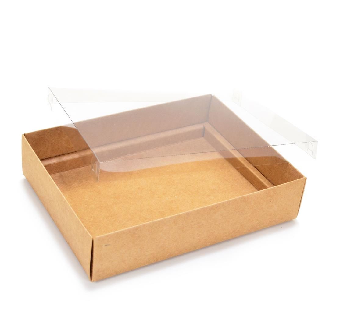Ref 043 Kraft - Caixa p/ 12 Brigadeiro Gourmet Pelotines - c/ tampa transparente BAIXA - 17x13x4 cm