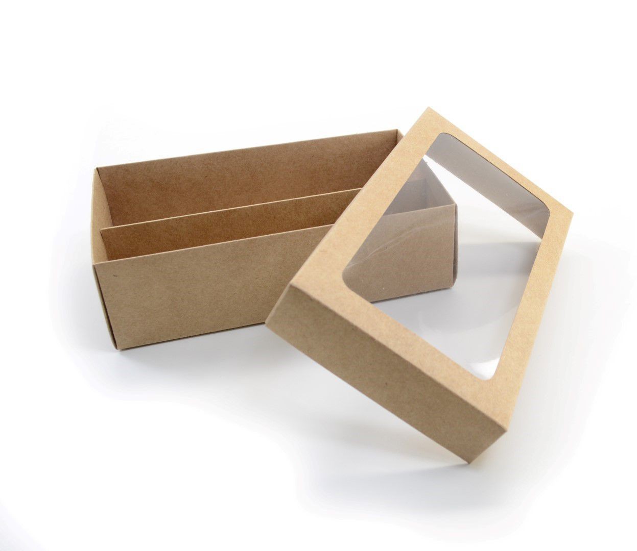 Ref 123 Kraft - Caixa p/ Garrafa e Taça c/ visor - 22x12,5x6,5 cm