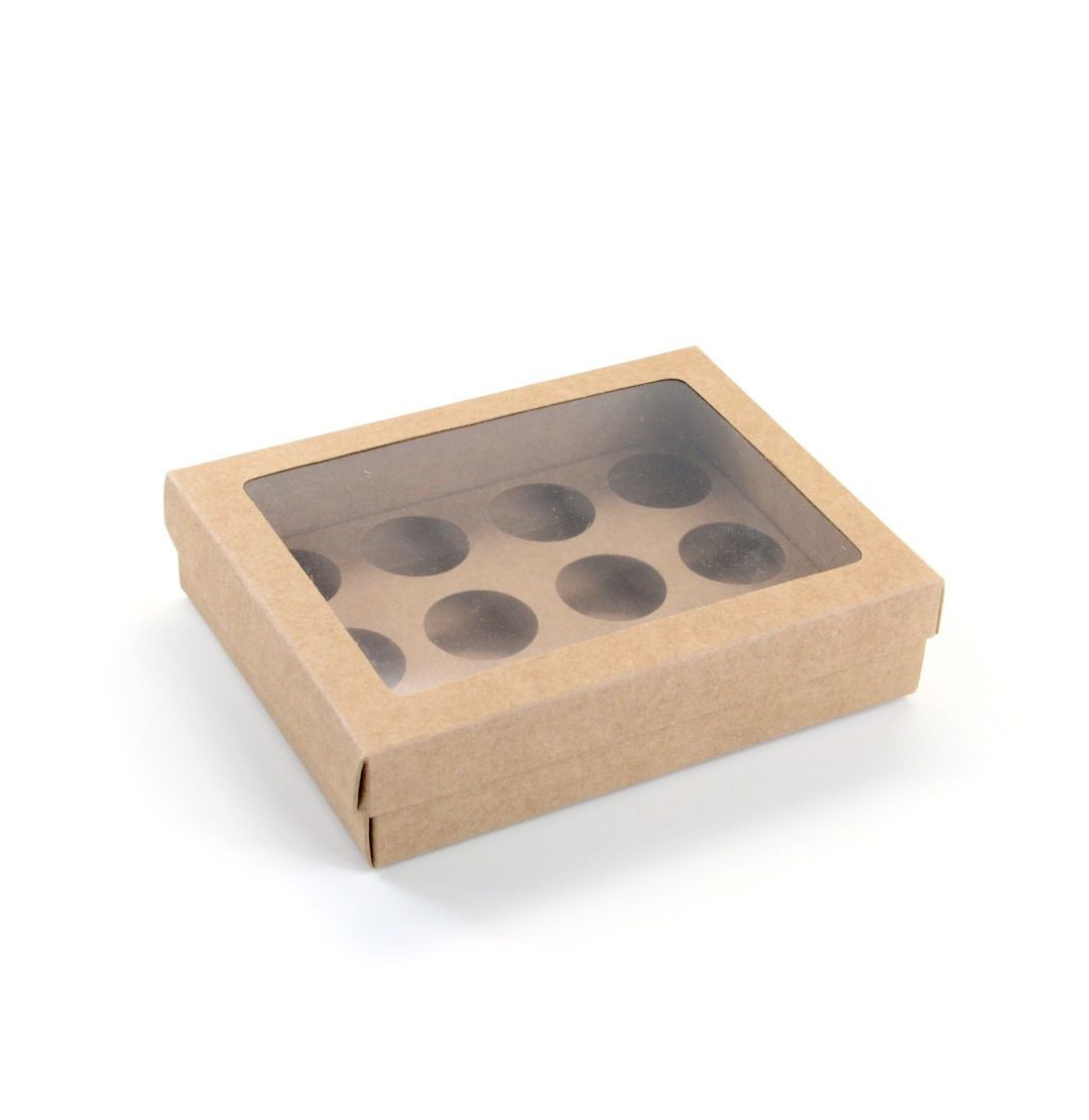 Ref 043 Kraft - Caixa p/ 12 Brigadeiro Gourmet Nº4 - tampa c/ visor - 17x13x4 cm