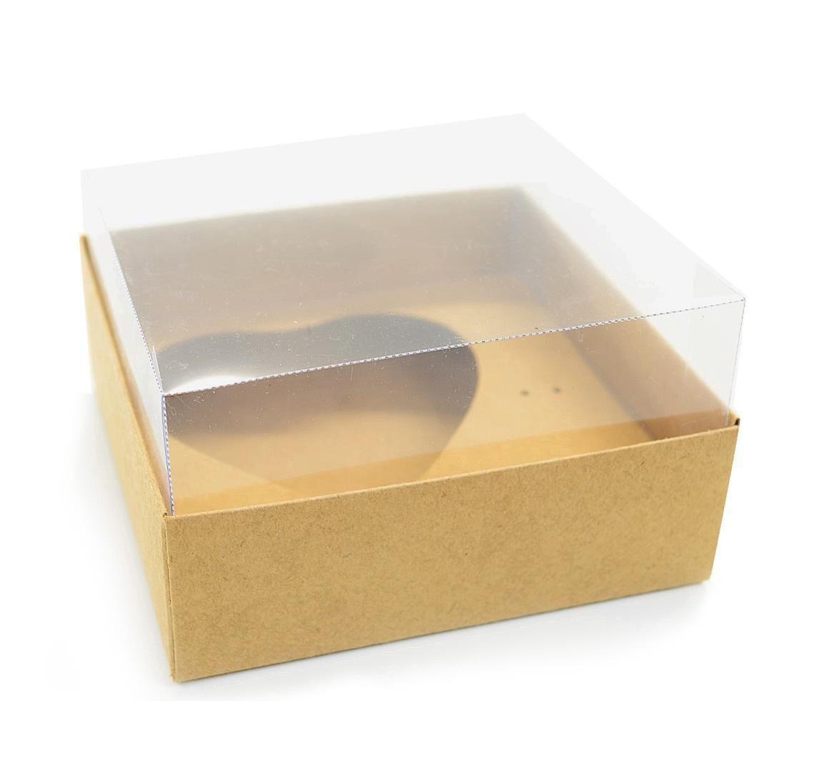 Ref 003 Kraft - Caixa Coração 200gr. c/ tampa Transparente ALTA - 14x14x6 cm