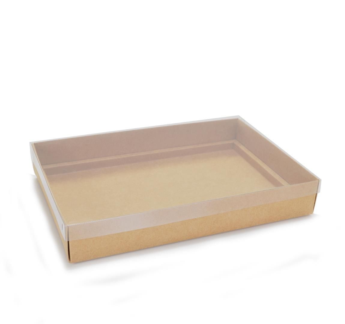 Ref 049 Kraft - Caixa p/ 24 Brigadeiro Gourmet Pelotines - c/ tampa transparente BAIXA - 25x17x4 cm