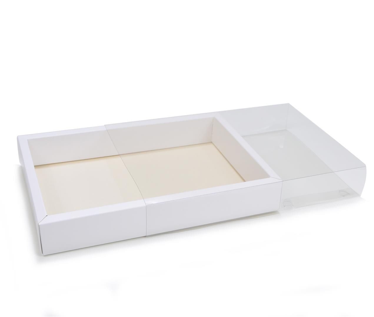 Ref 142 Branca - Caixa Gaveta c/ tampa Transparente - 25x17x4 cm