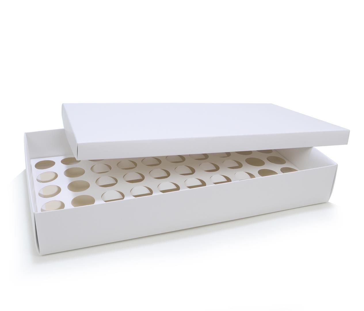 Ref 132 Branca Alta - Caixa p/ 50 Brigadeiro Gourmet Nº4 - c/ tampa papel - 43x23x6,5 cm