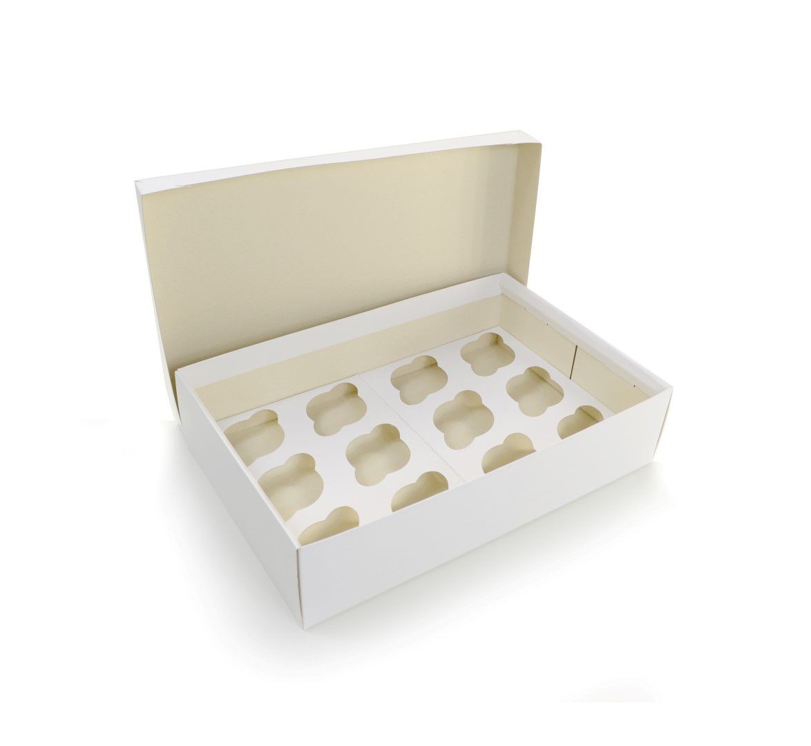 Ref 106 Branca - Caixa 12 Cupcakes c/ tampa papel - 37x24x9 cm