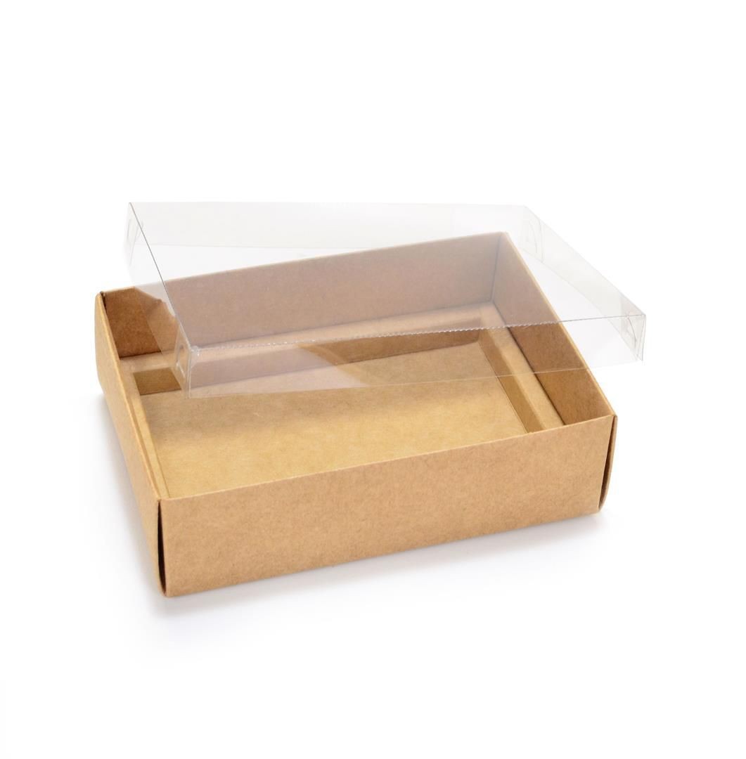 Ref 019 Kraft - Caixa p/ 6 Brigadeiro Gourmet Pelotines - c/ tampa transparente BAIXA - 13x9x4 cm