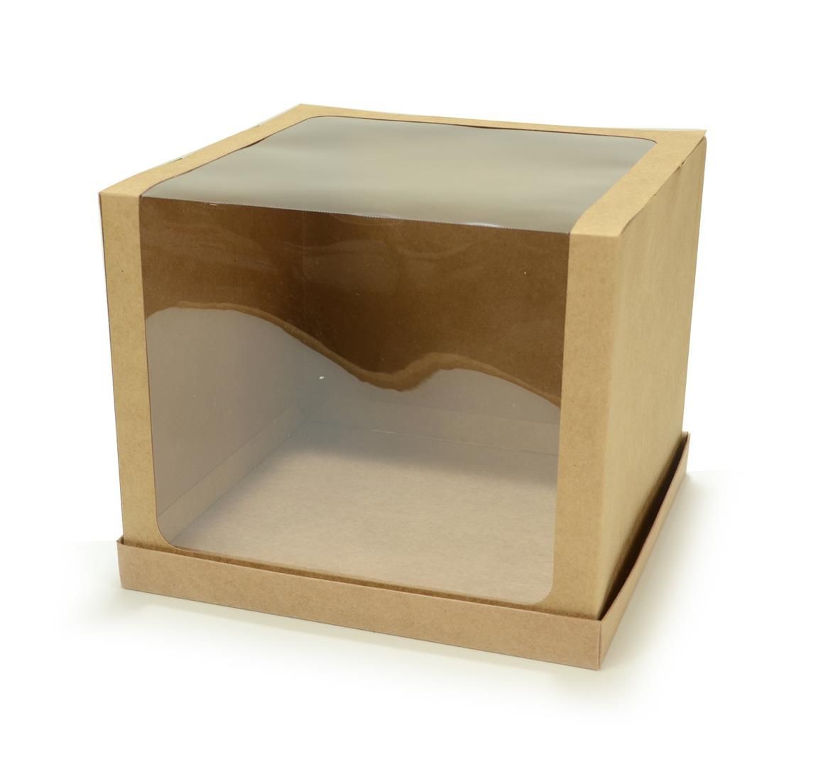 Ref 151 Kraft - Caixa Torta / Bolo / Festa c/ visor na tampa - 30,5x30,5x25 cm