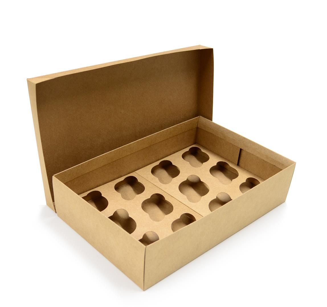 Ref 106 Kraft - Caixa 12 Cupcakes c/ tampa papel - 37x24x9 cm