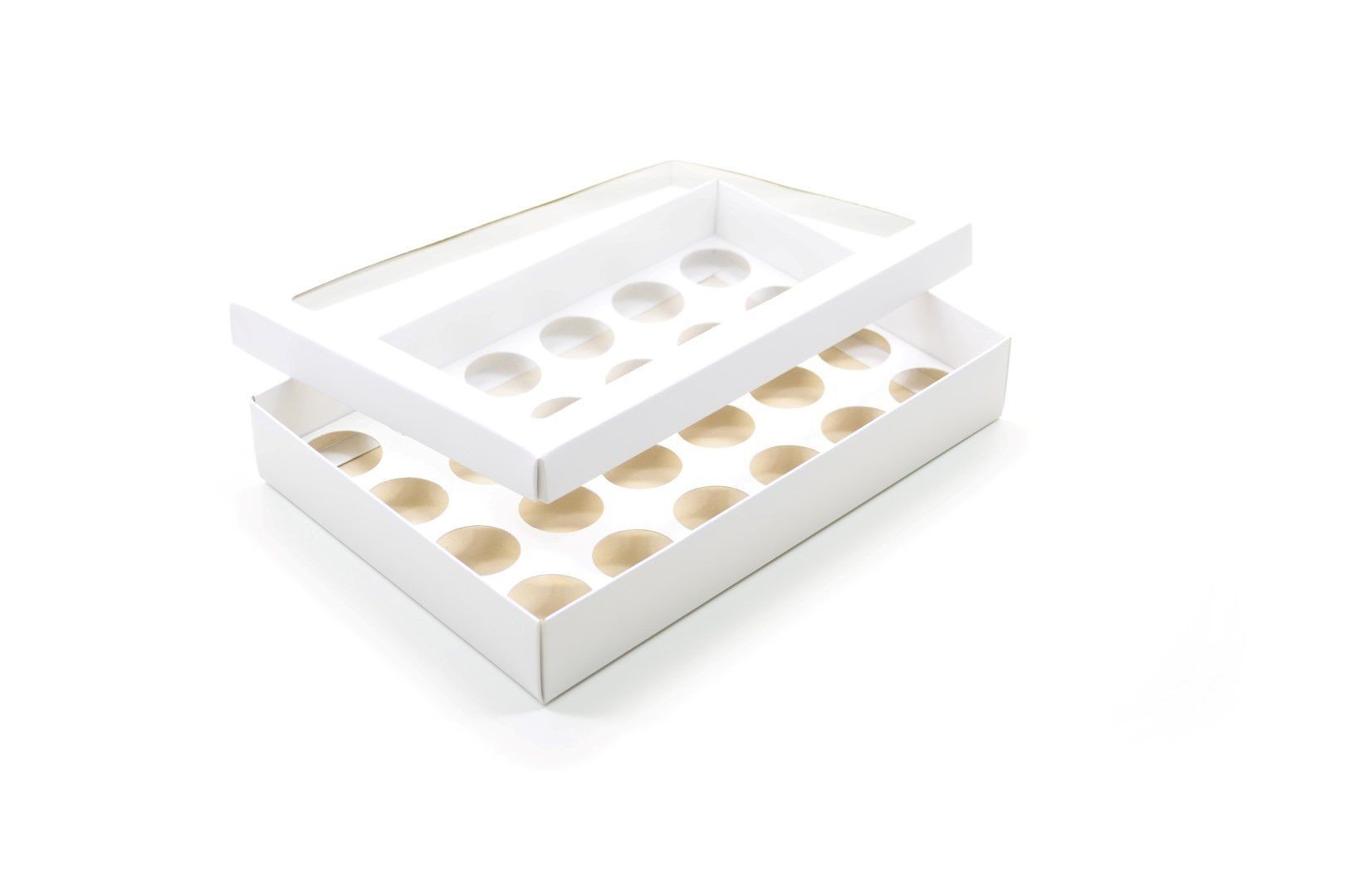 Ref 049 Branca - Caixa p/ 24 Brigadeiro Gourmet Nº4 - c/ visor na tampa - 25x17x4 cm