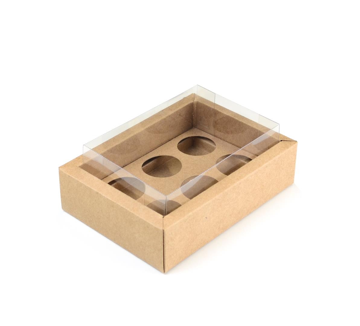 Ref 139 Kraft ALTA - Caixa c/ tampa Transparente p/ 6 Brigadeiro Gourmet Nº4 - 13x9x5,5 cm
