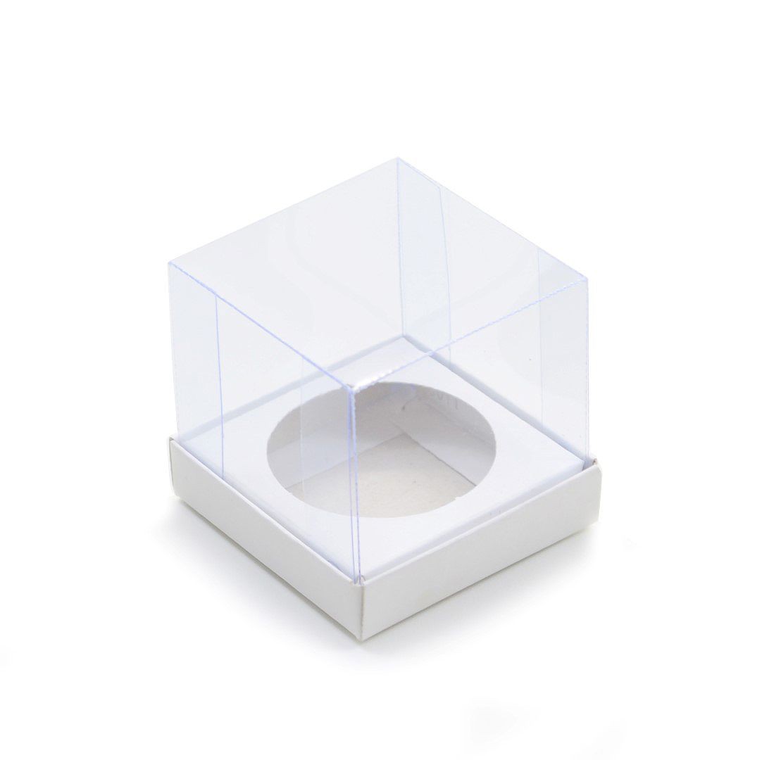 Ref 011 Branca - Caixa Mini Cupcake c/ tampa transparente - 5,5x5,5x5 cm