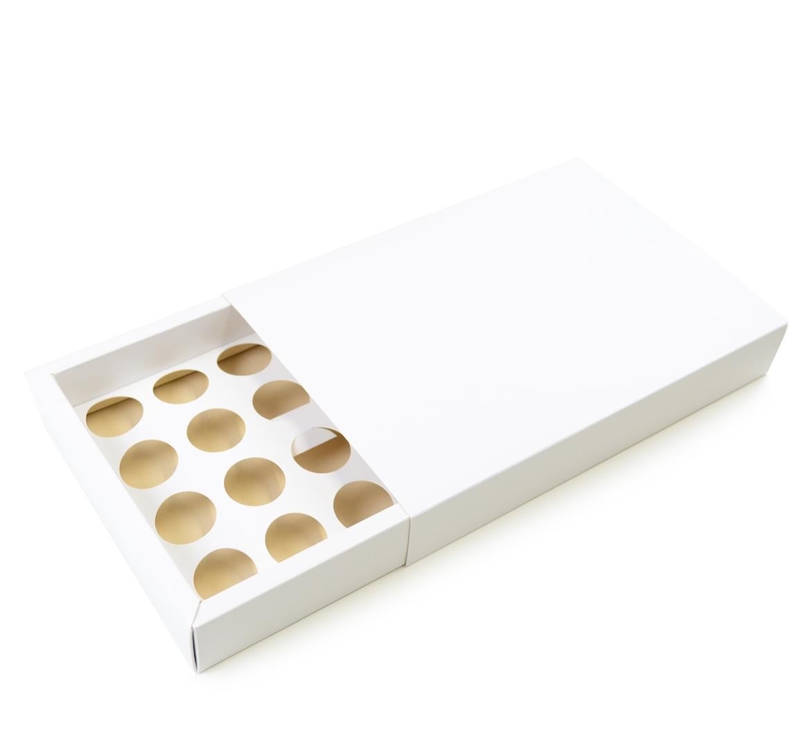 Ref 142 Branca - Caixa Gaveta p/ 24 Brig. Gourmet Nº4 - Tampa Papel - 25x17x4 cm