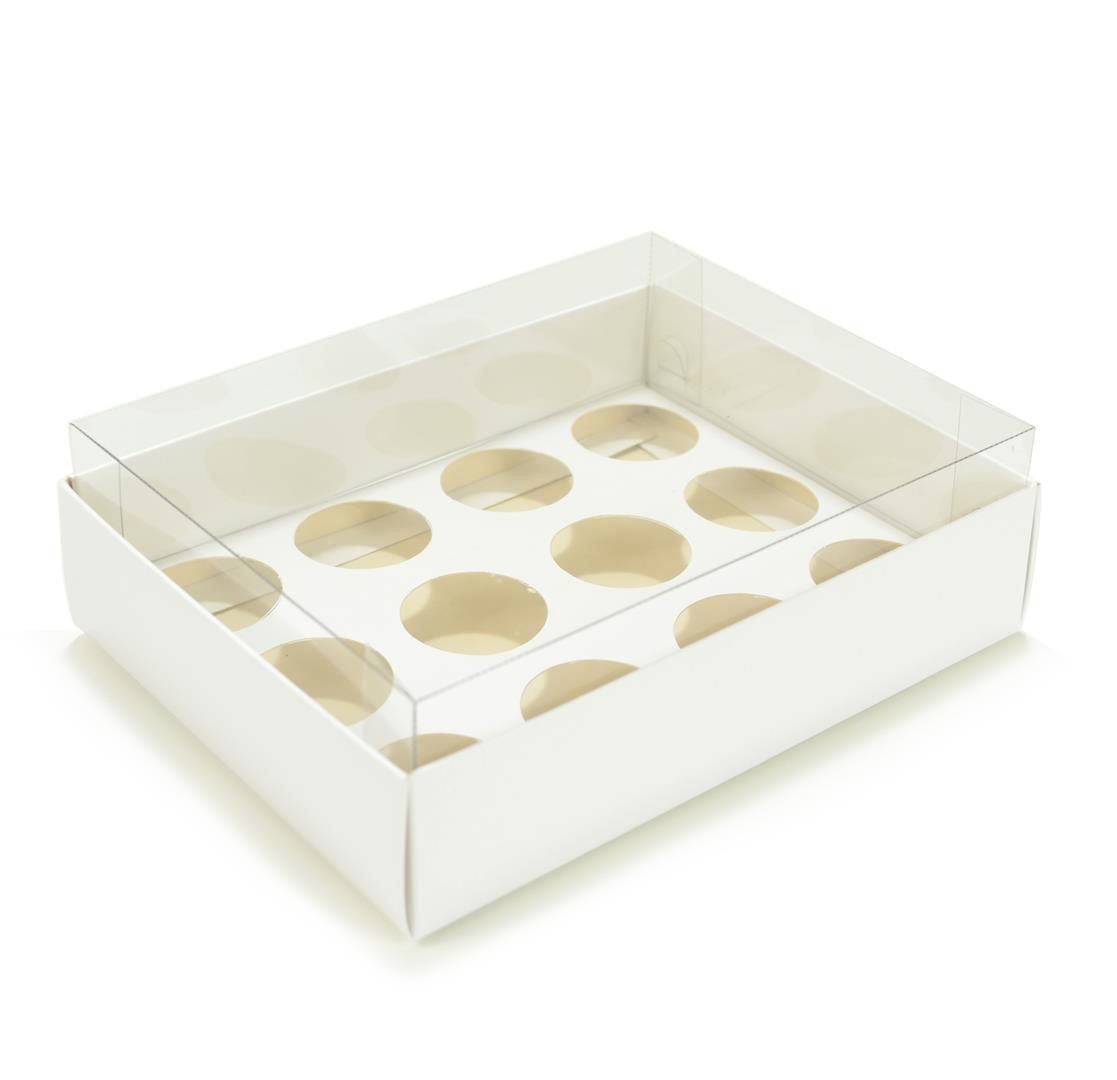 Ref 043 Branca - Caixa p/ 12 Brigadeiro Gourmet Nº4 - c/ tampa transparente ALTA - 17x13x5,2 cm