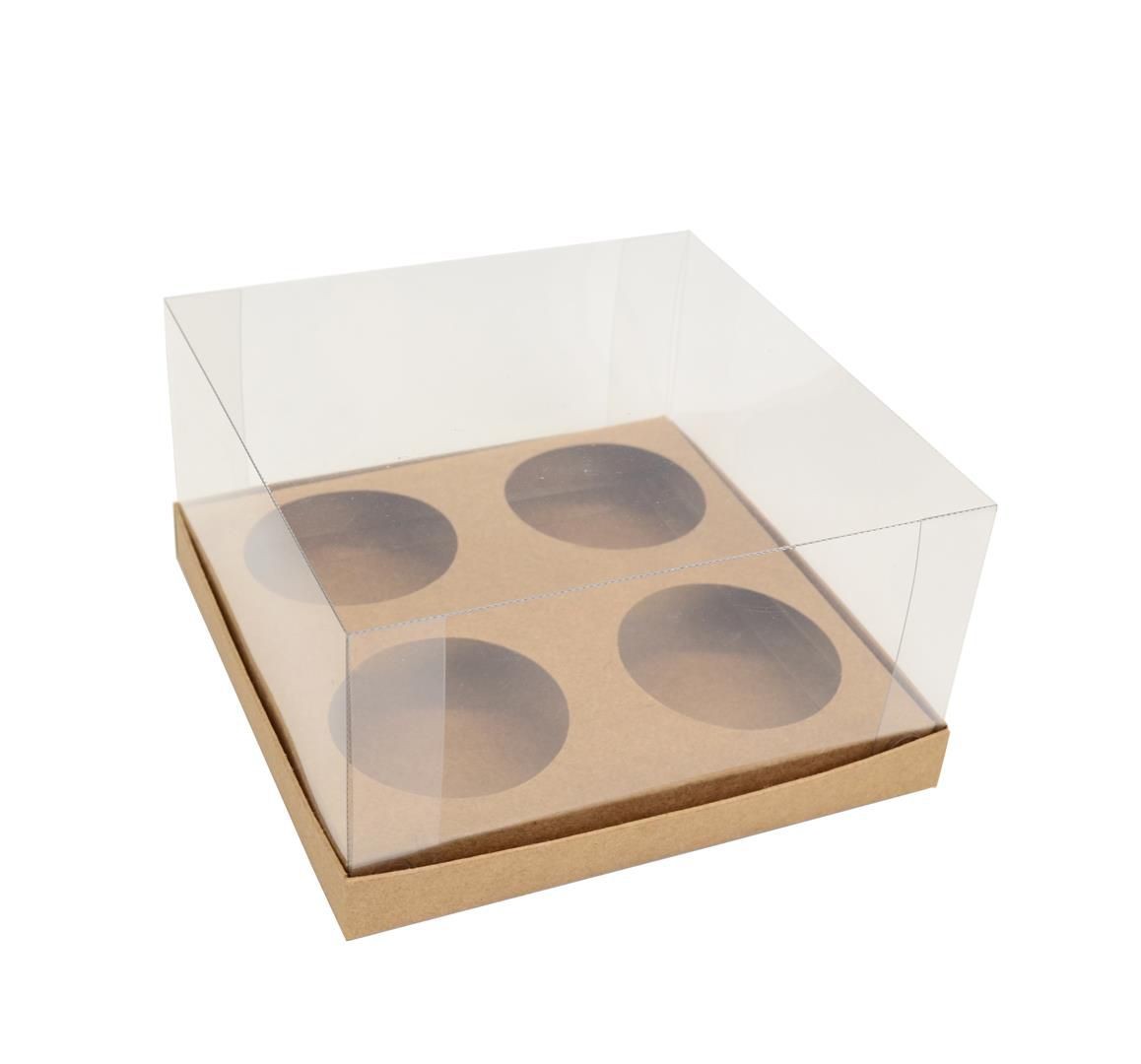 Ref 035 Kraft - Caixa p/ 4 Cupcakes - 15,5x15,5x8 cm