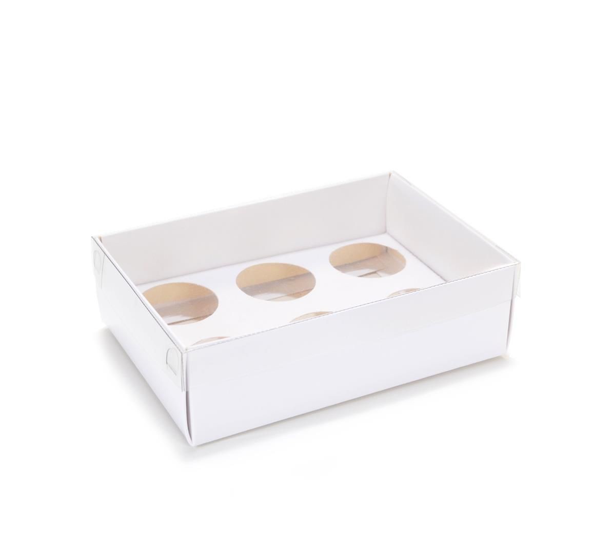 Ref 019 Branca - Caixa p/ 6 Brigadeiro Gourmet Nº4 - c/ tampa transparente BAIXA - 13x9x4 cm