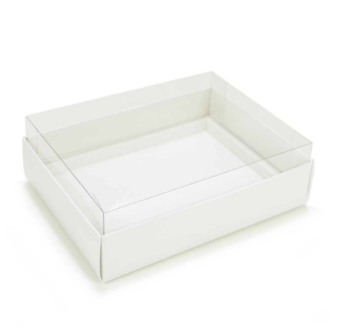 Ref 043 Branca - Caixa p/ 12 Brigadeiro Gourmet Pelotines - c/ tampa transparente ALTA - 17x13x5,2 cm