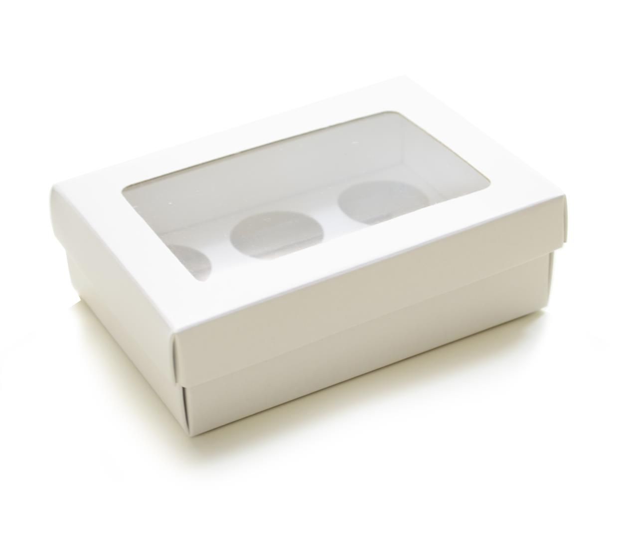 Ref 019 Branca - Caixa p/ 6 Brigadeiro Gourmet Nº4 - c/ visor na tampa - 13x9x4 cm