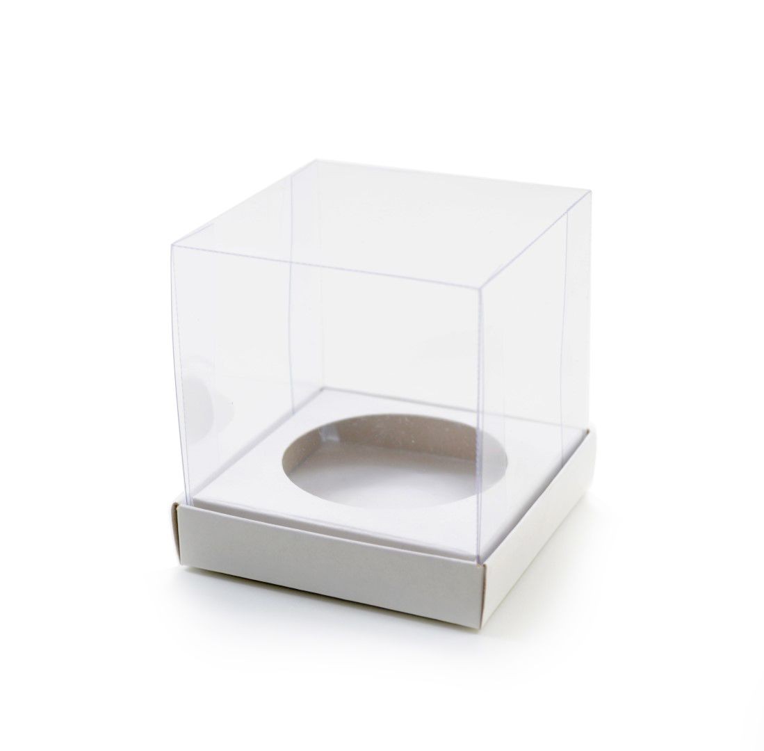 Ref 107 Branca - Caixa 1 Cupcake c/ tampa transparente - 7,5x7,5x8 cm