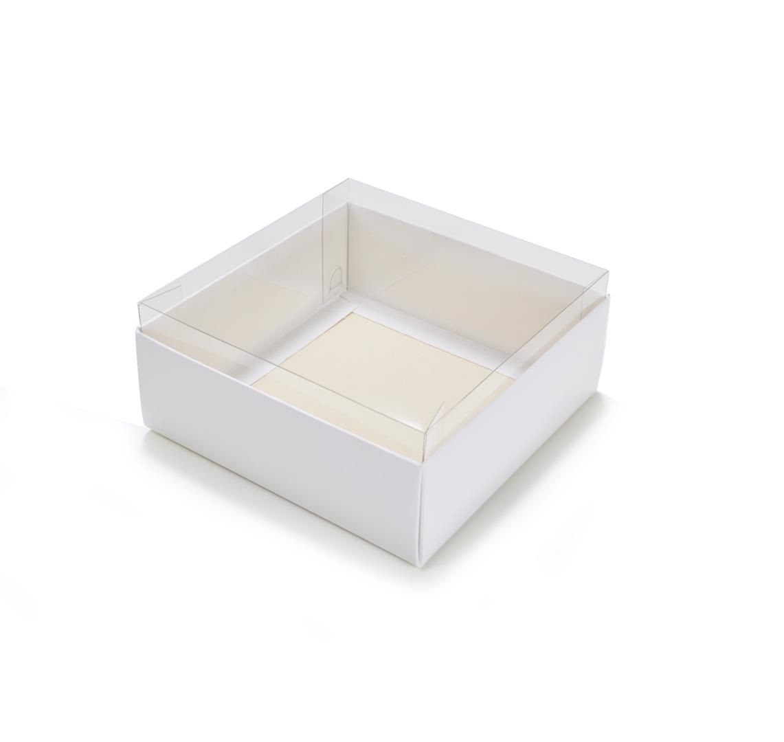 Ref 003 Branca - Caixa c/ tampa Transparente ALTA - 14x14x5 cm