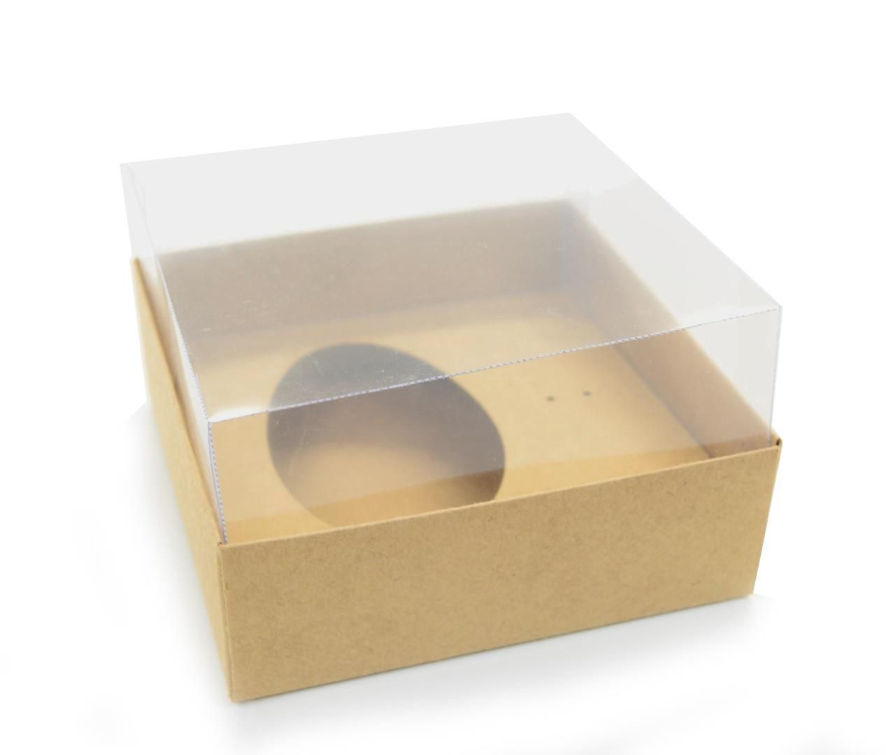 Ref 003 Kraft - Caixa Ovo 100 e 150gr. c/ tampa Transparente ALTA - 14x14x6 cm