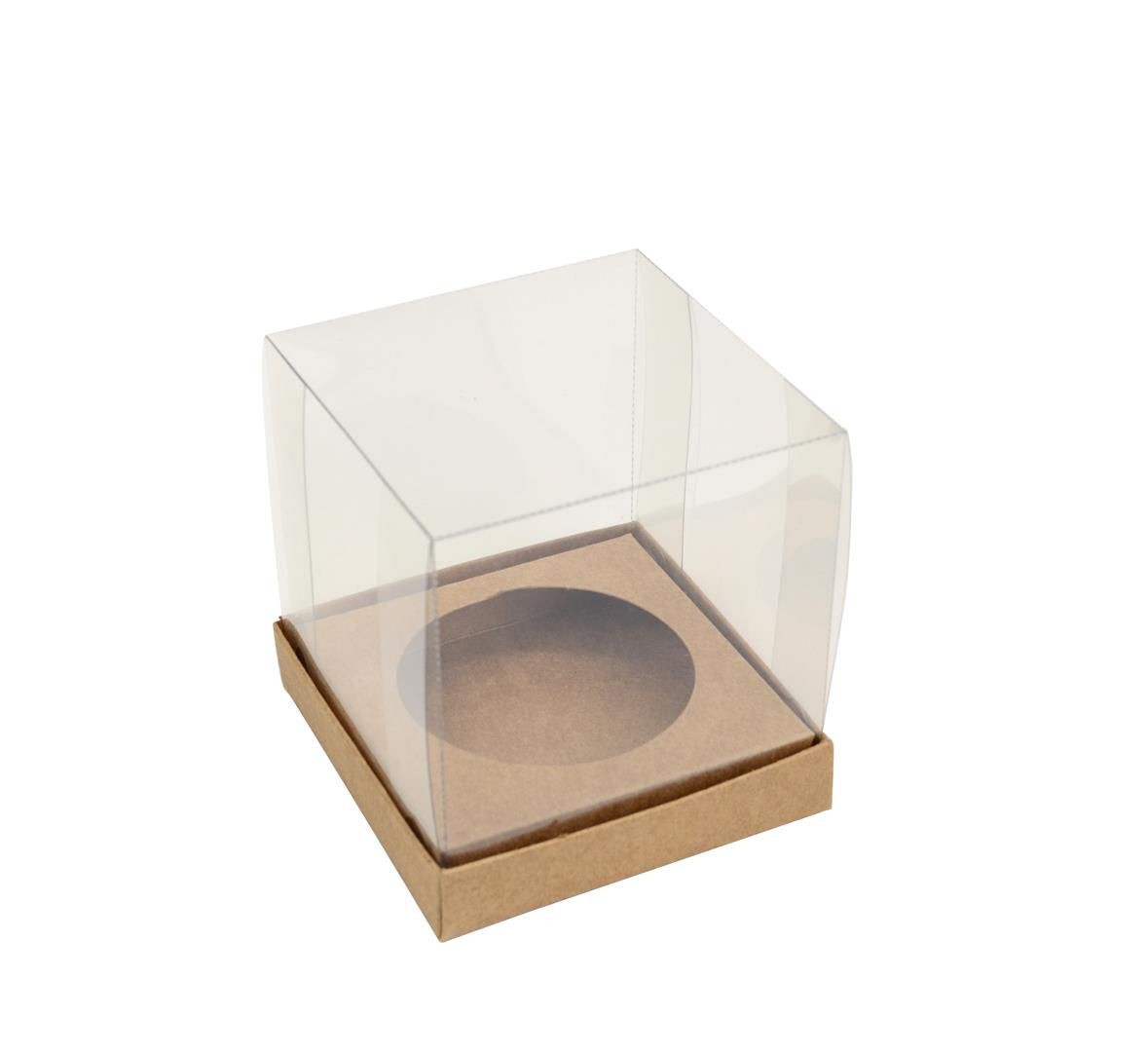 Ref 011 Kraft - Caixa Mini Cupcake c/ tampa transparente - 5,5x5,5x5 cm